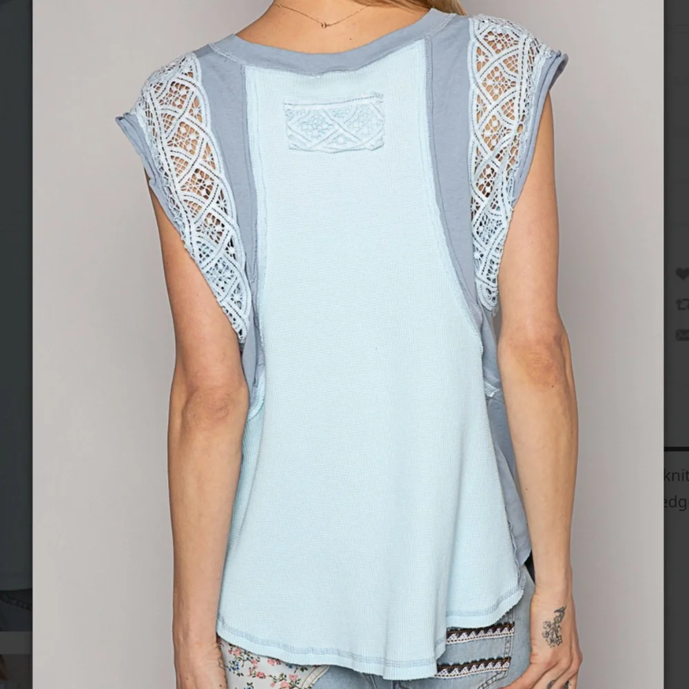 ❤️ POL  #5 POL CROCHET WAFFLE KNIT SHIRT TOP SR9_4